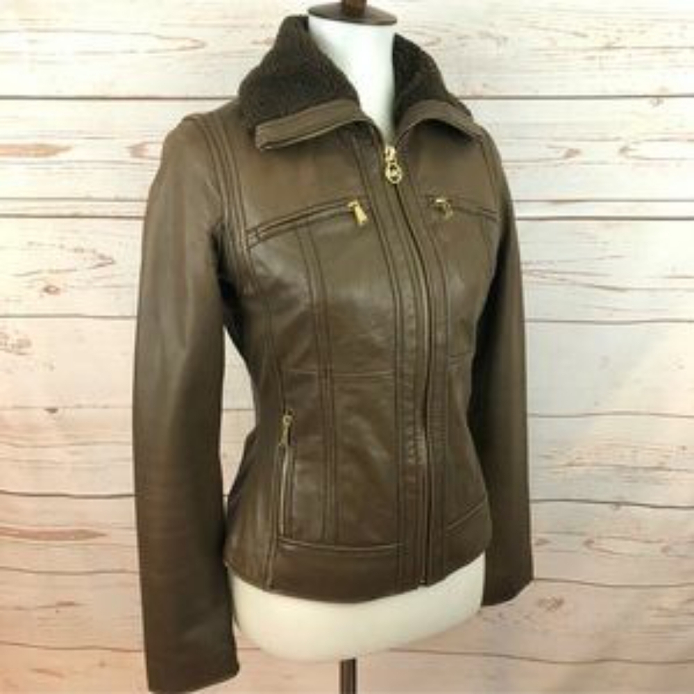Large vintage soft leather jacket in the color cocoa by Michael Kors